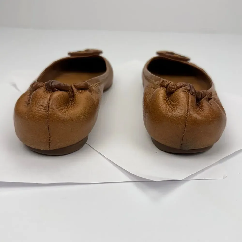 Tory Burch Minnie Travel Brown Soft Leather Lightweight Ballet Flats Shoes Sz 7M